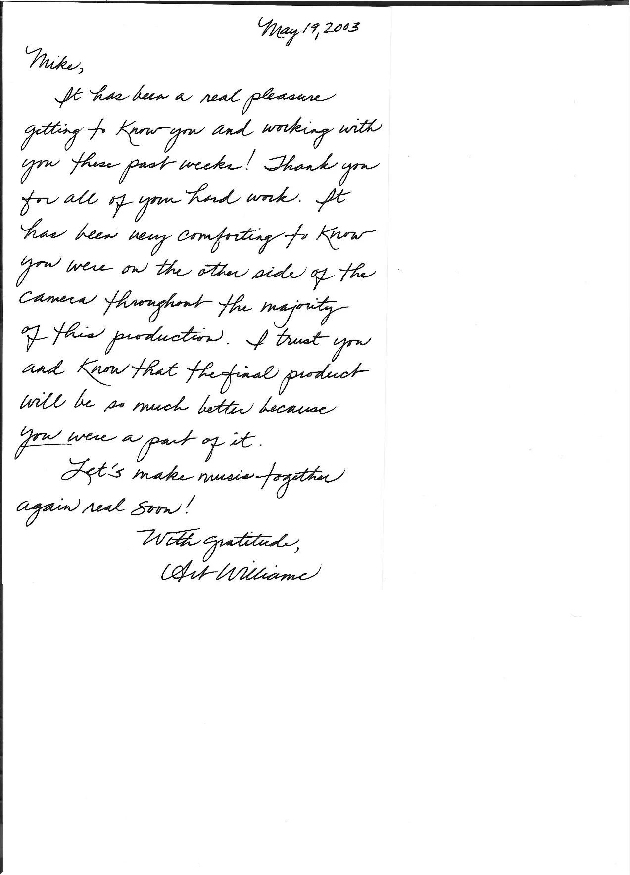 Bruce Williams Show Pilot letter